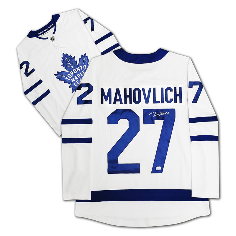 Frank Mahovlich - chandail blanc des Maple Leafs de Toronto autographié - souvenirs de hockey de la LNH signés (taille L ou XL)