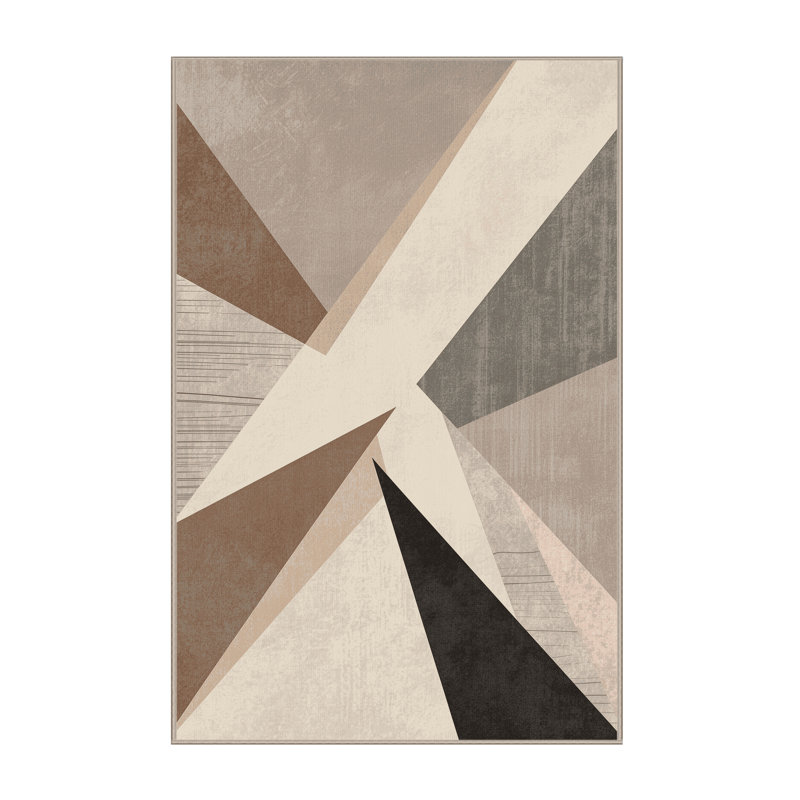 Machine Washable Peoro Modern & Contemporary Abstract Rug in Beige – Beige Binding, 4x6