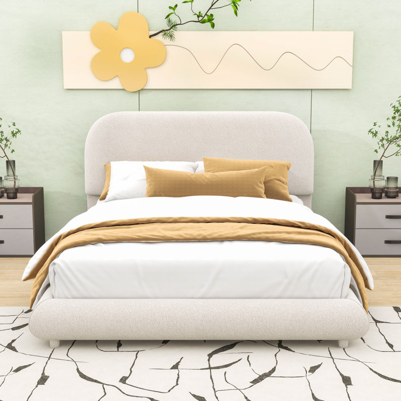 Lit plateforme tapissier avec tête de lit Cozy Chic, Beige, Double