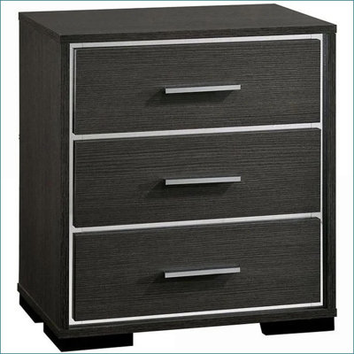 Table de chevet moderne gris chaud avec chargeur USB - placage en bois massif
