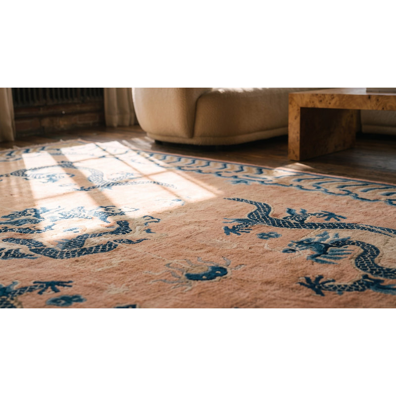 Antique 5 Chinese Dragons Wool Pile Hand Knotted Ningxia Rug