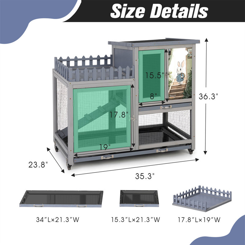 Cage pour animaux en bois à double couche, photos, avec clôture inclinée, cage universelle imperméable pour lapins et cochons d'Inde