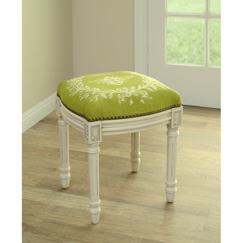 Tabouret de coiffeuse Billiot, Blanc antique, Vert
