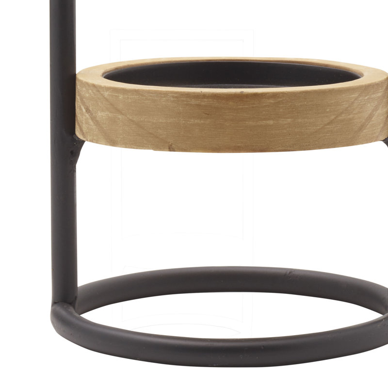 Black Metal and Natural Wood Tabletop Tealight Candle Holder