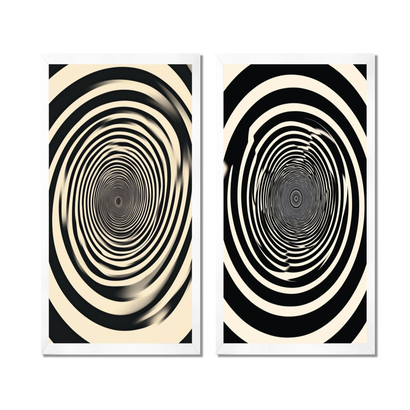 Spirale du mouvement optique I - Impression d'art optique en 2 parties, 40" H x 40" W, White Picture Framed