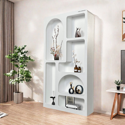 FDGLHOMESS-White Arched Cave Storage Display Cabinet Cream Style Display Cabinet Bookcase