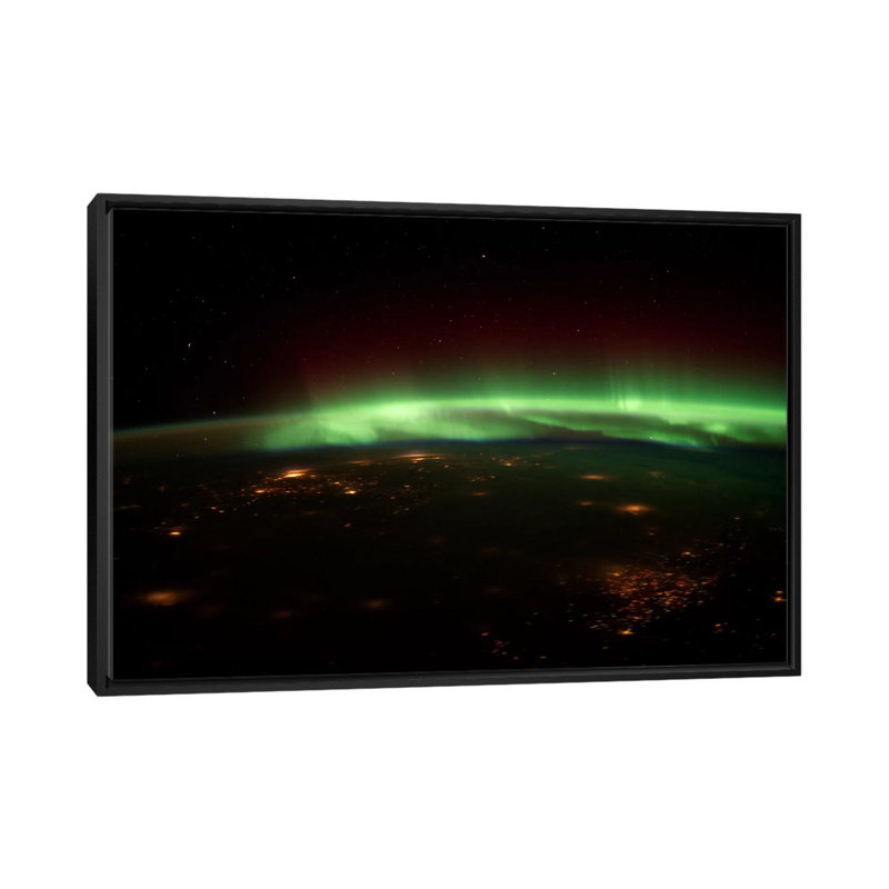 Astronomie et espace, Aurore boréale, impression sur toile, H 18 po x l 26 po x P 1,5 po, Toile avec cadre noir, Pas de tapis