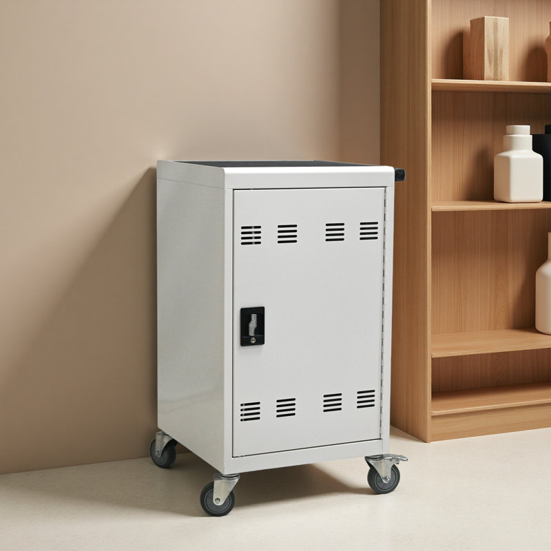 Chariot de chargement mobile et armoire pour ordinateurs portables 30 tablettes avec serrure à combinaison, Blanc
