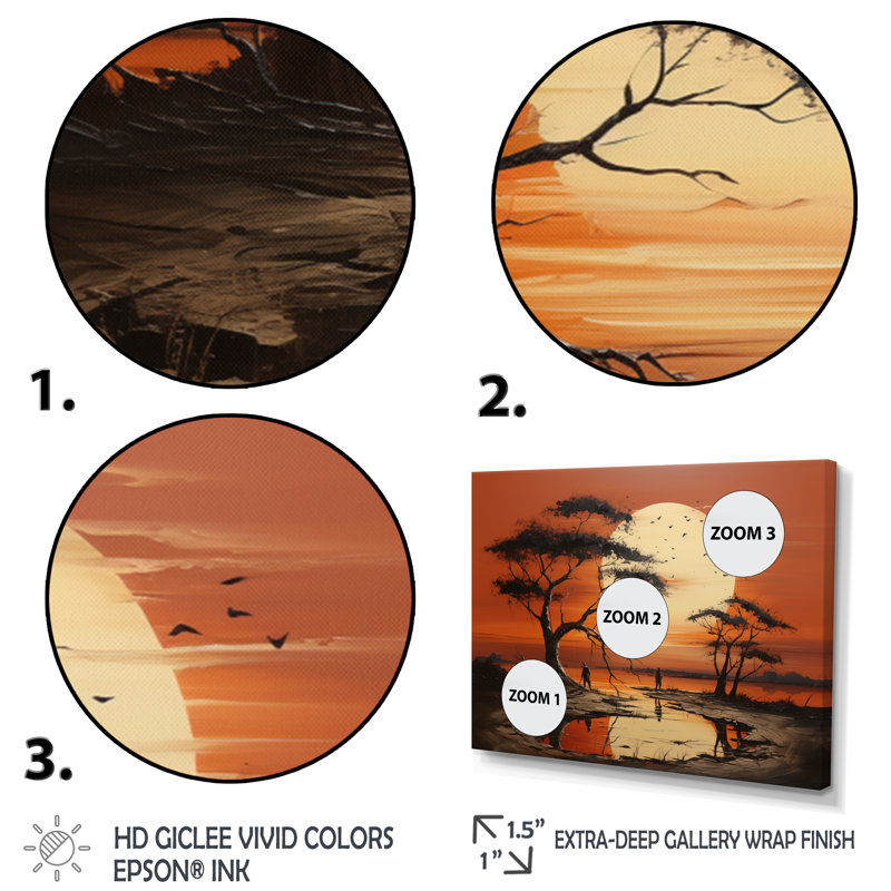 Coucher de soleil africain tribal I - art mural tribal africain, H 12 po x l 20 po x P 1 po, Cadre flottant doré