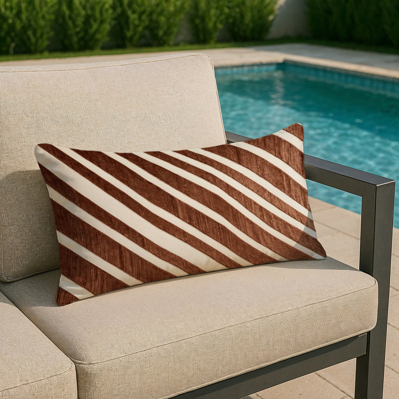 Coussin d'intérieur et d'extérieur, Rectangulaire H 25 po x l 18 po, Cuivre ivoire rayé