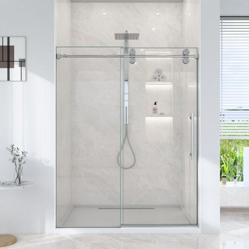 Portes de baignoire et de douche coulissantes sans cadre modernes, verre trempé de qualité supérieure, conception spacieuse