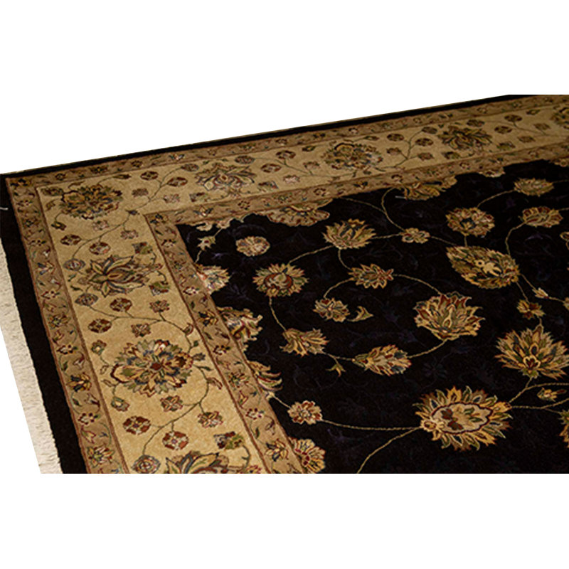 Tapis noir et doré de haute qualité noué à la main