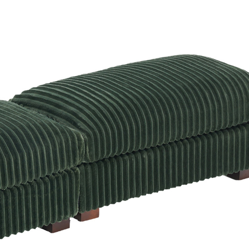 Upholstered Green Faux Rabbit Fur Flannel Rectangle Ottoman, Green