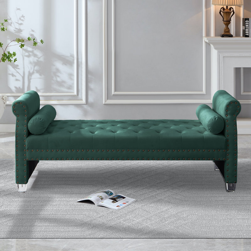 Alianny Upholstered Tufted Bench, Green Velvet