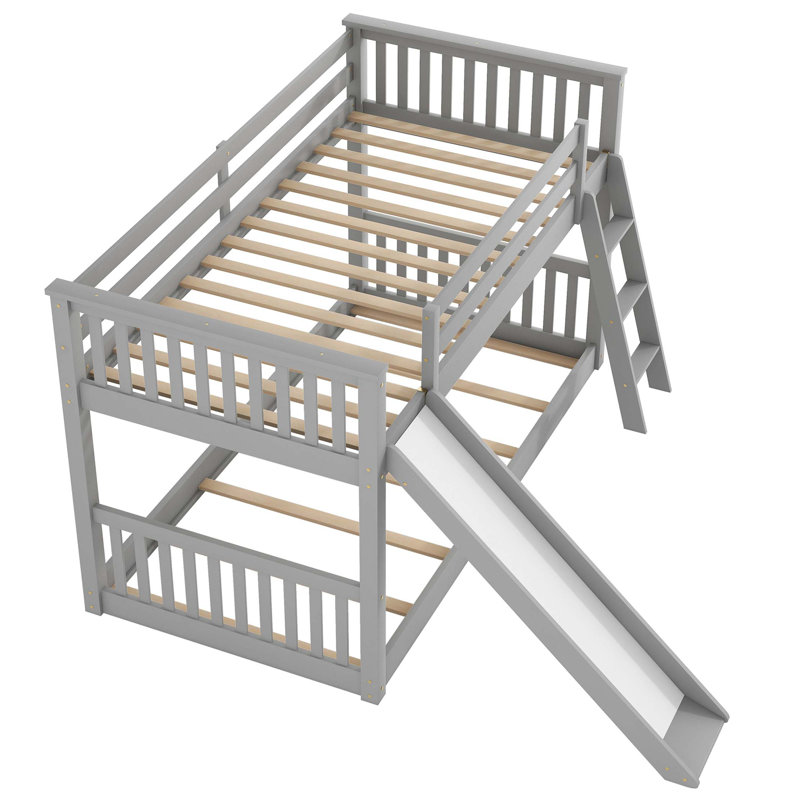 Lit superposé simple au-dessus de simple avec glissière réversible et échelle, conception à profil bas, Gris