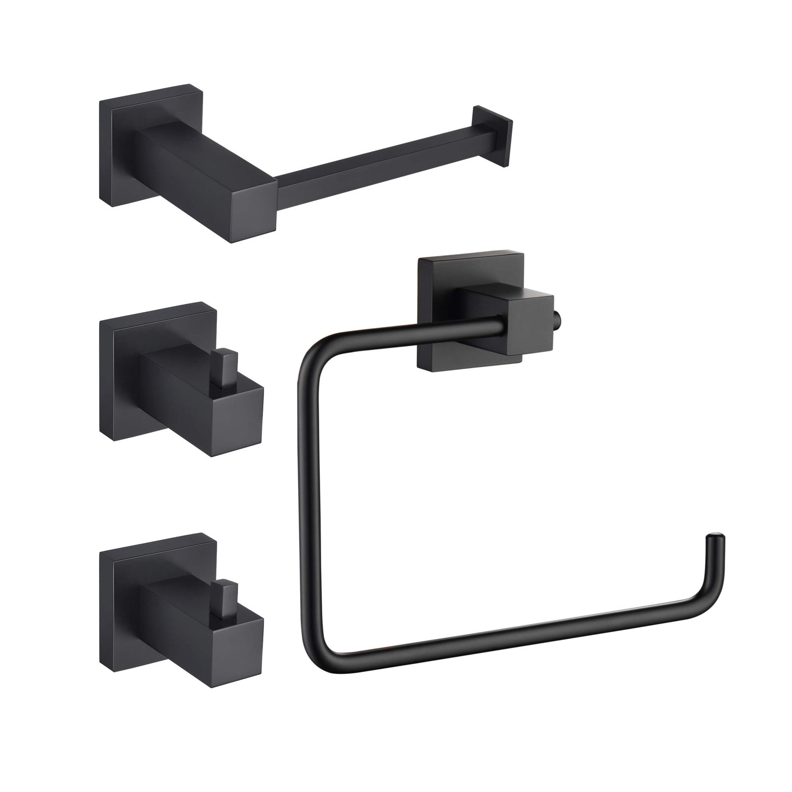Cube 4-Piece Bathroom Hardware Set, Matte Black