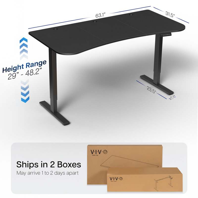 Electric 63" x 32" Stand Up Desk (DESK-KIT-1B1B Series), Black