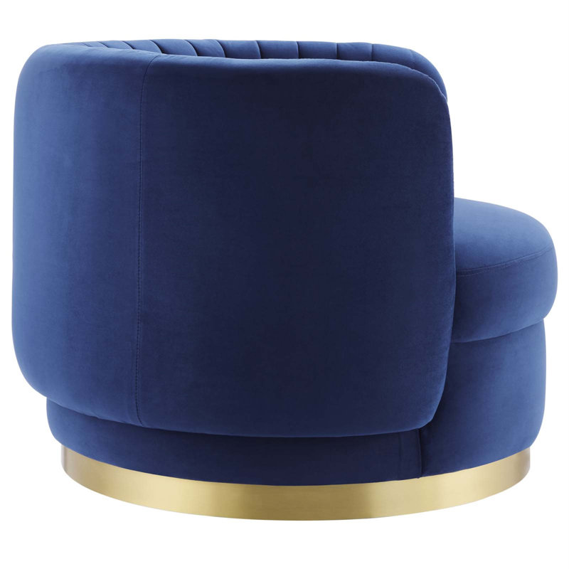Gold Navy Velvet Swivel Accent Chair with Wood Base