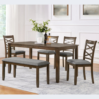 Elegant 6-Piece Wooden Dining Table Set With 4 Chairs And A Bench