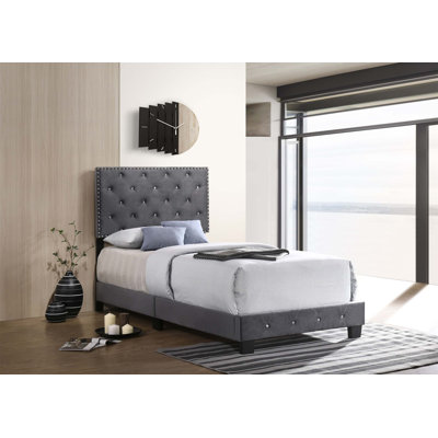 Glory Furniture Suffolk Velvet Upholstered Bed With Faux Crystal Tufting And Chrome Nailhead Accents, Available In Multiple Sizes And Colors