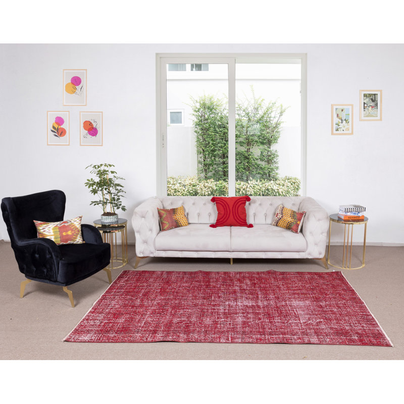 Tapis turc fait à la main de 5,3 x 8,6 pi teint en rouge pour une maison et un bureau modernes