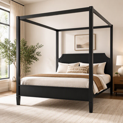 Lit plateforme à baldaquin en bois avec tête de lit et pieds de support