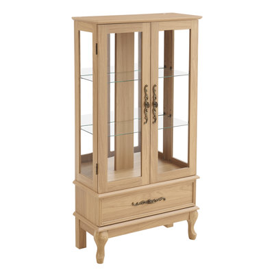Lighted Glass Display Cabinet, Curio Display Cabinet, Glass Display Case With Adjustable Glass Shelvesand 1 Drawer For Living Room, Kitchen, Pantry