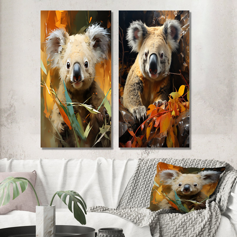 Koala Bush Retreat I - ensemble de 2 impressions sur toile Koala, H 28 po x l 25 po, Toile tendue