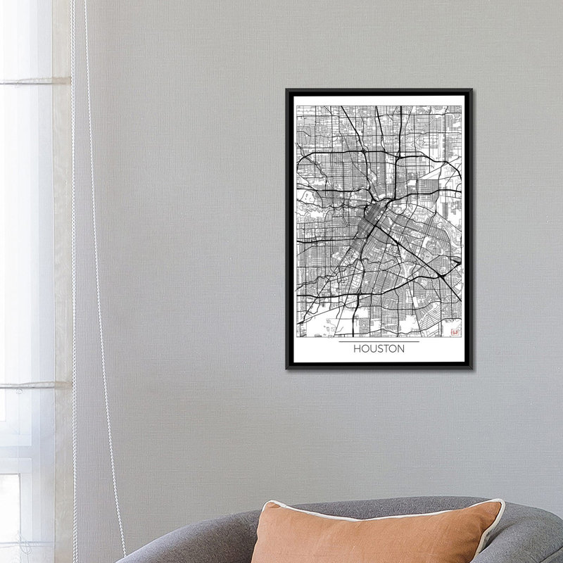«Houston Minimal Urban Blueprint Map» par Hubert Roguski, impression sur toile, H 60 po x l 40po x P 1,5 po, Pas de tapis