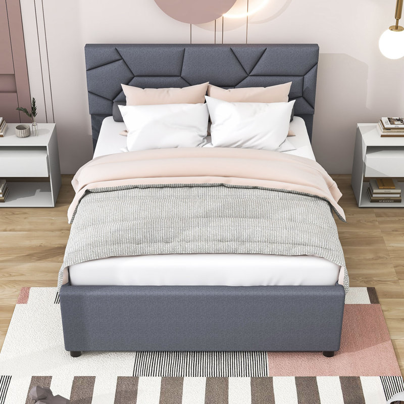 Lit plateforme tapissier avec couchette Elerte, Double, gris