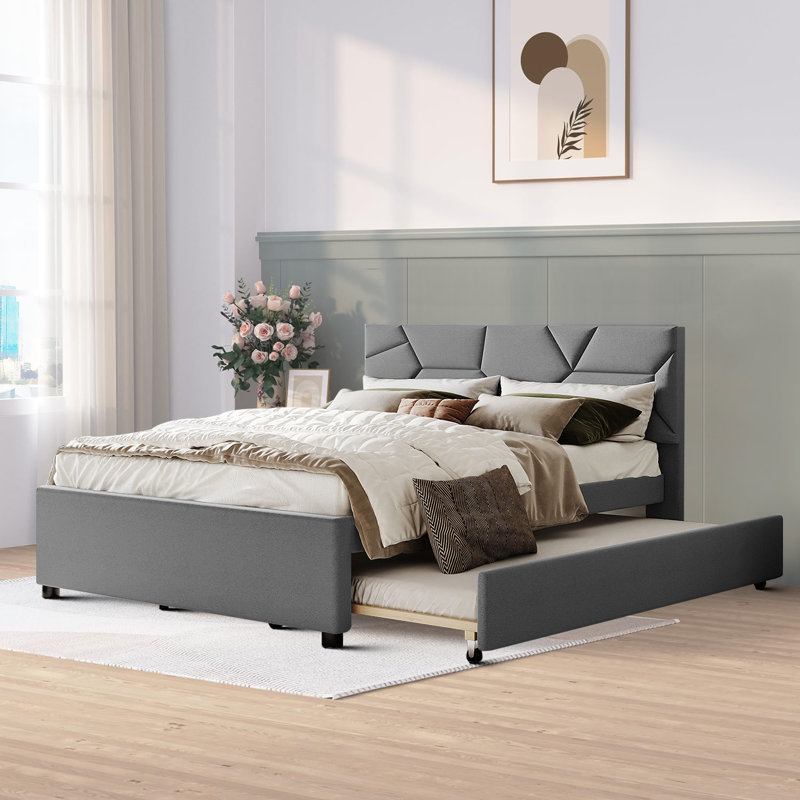 Lit plateforme tapissier avec lit gigogne Izabela, Double, Gris