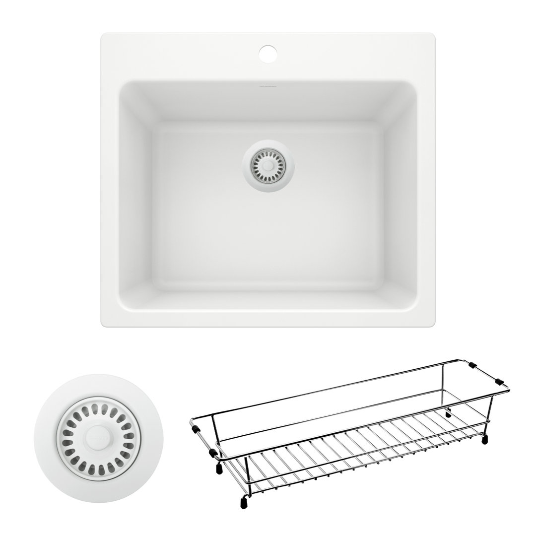 Liven SILGRANIT  25" L x 22" W Dual Mount Laundry Sink with Task Basket & Strainer Blanco 