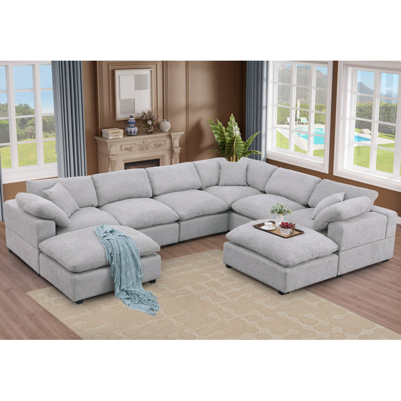 Worthland 143.2" Wide Chenille Reversible Corner Sectional Sofa Couch(8- Piece)