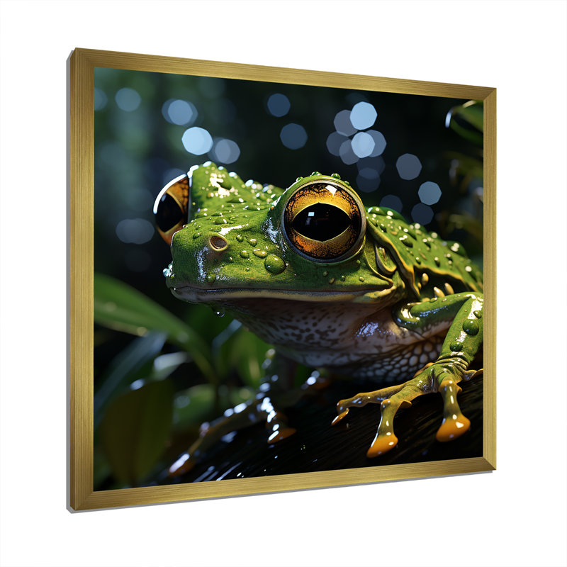 Mouvement de grenouille expressionniste sur toile, Cadre doré simple, H 16 po x l 16 po x P 1 po