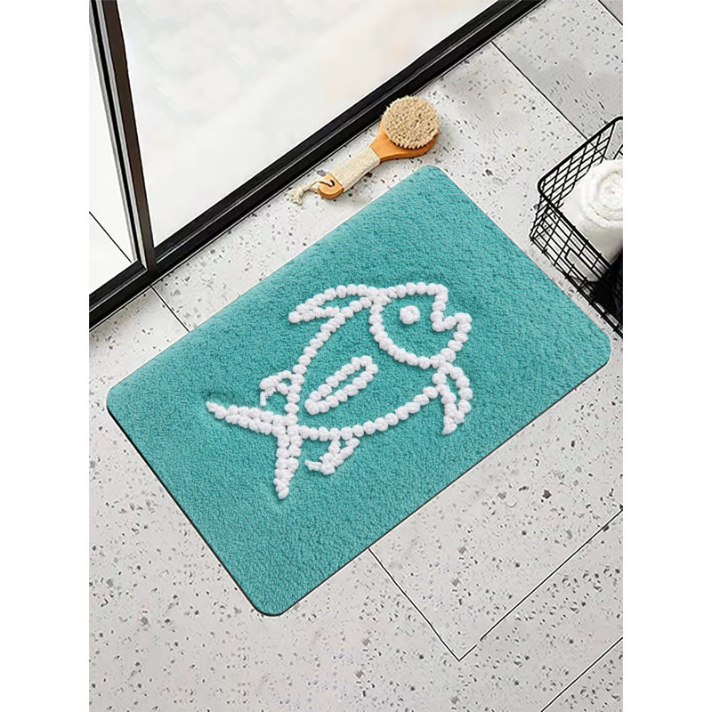 White Beaded Fish Shape Bath Mat，16 x 24