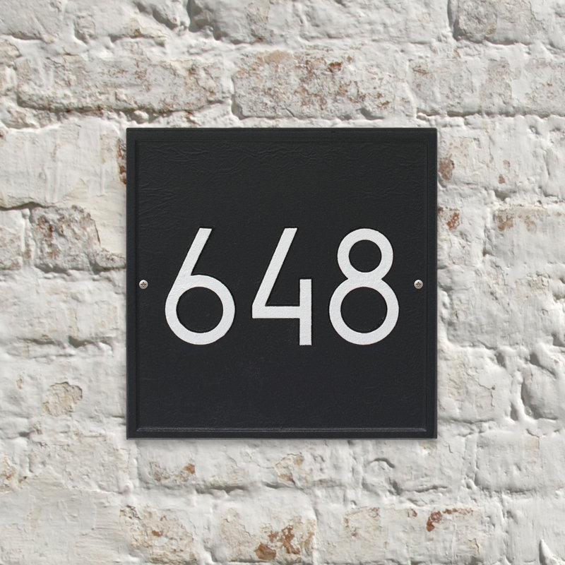 Plaque d'adresse murale 1 ligne personnalisée, Noir / argent, Oui