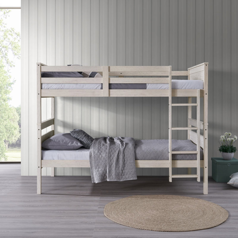 Lit superposé simple en bois massif Jazzae, Blanc antique