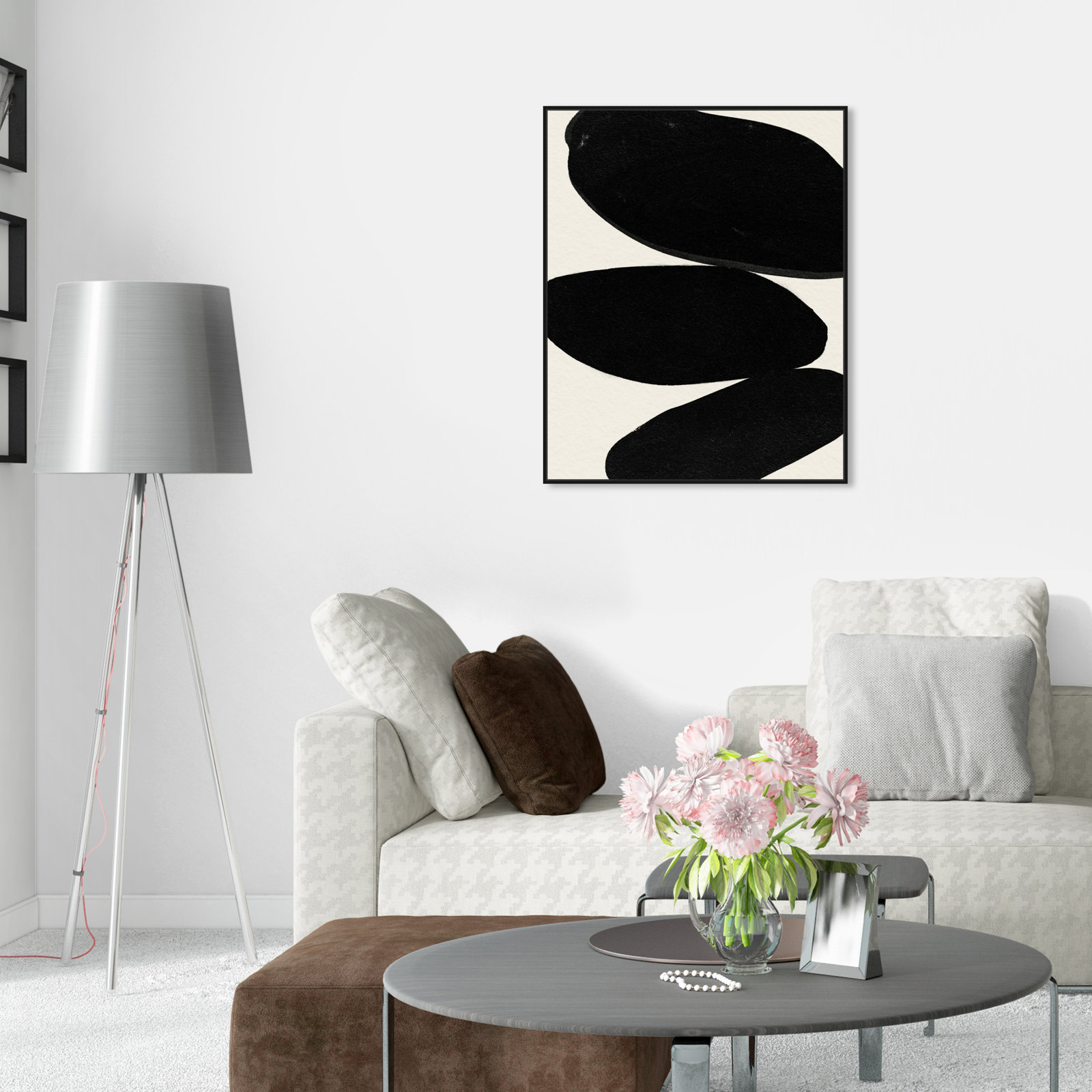 Beige and Black Abstract Modern Print, Black, 37" H x 31" W