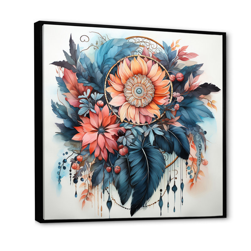 «Mauve Boho Dreamcatcher», impression sur toile, H 16 po x l 16 po x P 1 po, Cadre flottant noir