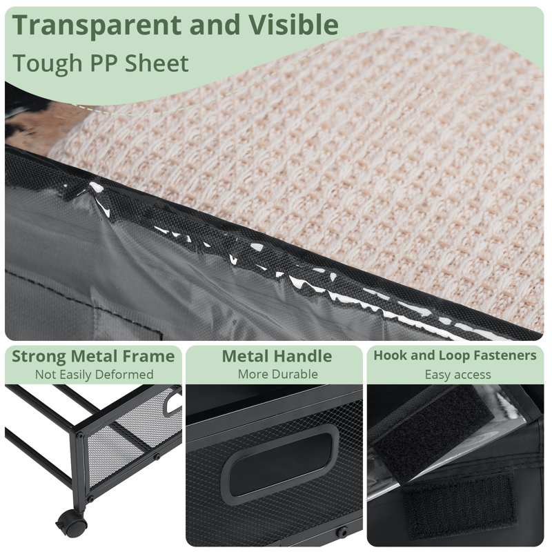 Black Fabric Under Bed Storage Containers with Clear PVC Lids