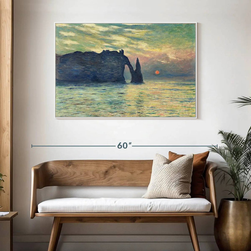 Coucher de soleil sur la falaise d'Etretat, 46 po x 31 po, Cadre flottant blanc