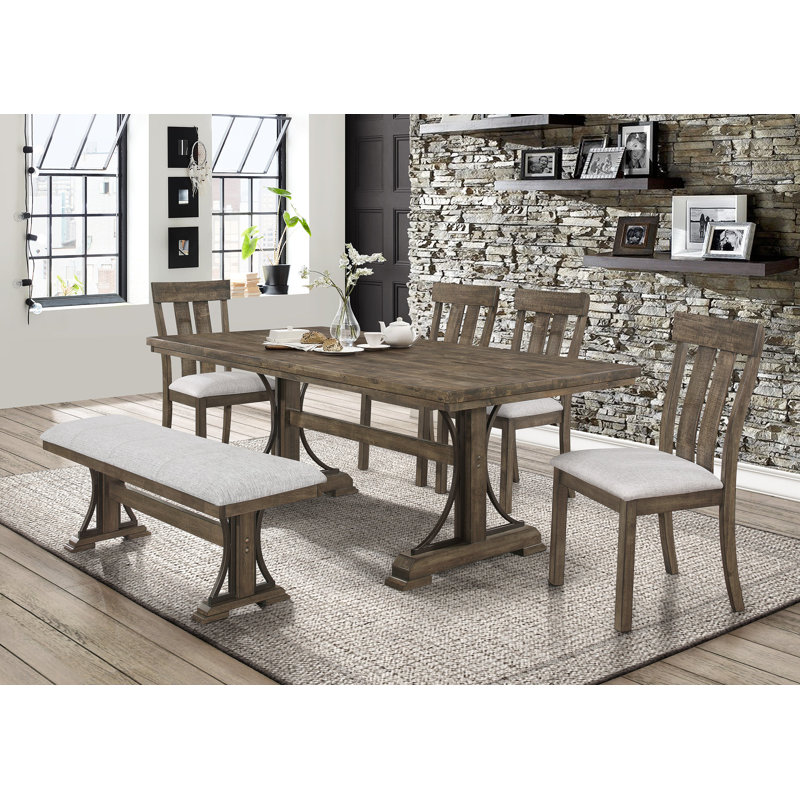 Ensemble de salle à manger Amaari Claudette, 6 pièces: table, 4 chaises d'appoint, banc