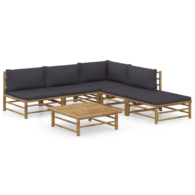 Ensemble de salon de jardin avec cadre en bambou gris foncé et coussins 100% polyester