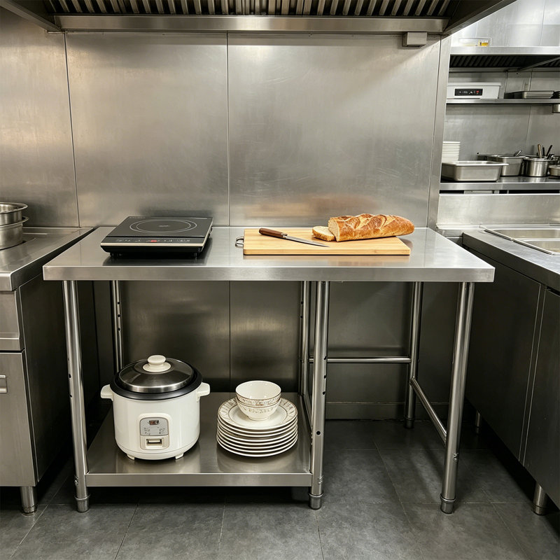 Table en acier inoxydable pour la préparation et le travail, table de préparation et de travail pour la cuisine, table de travail commerciale robuste