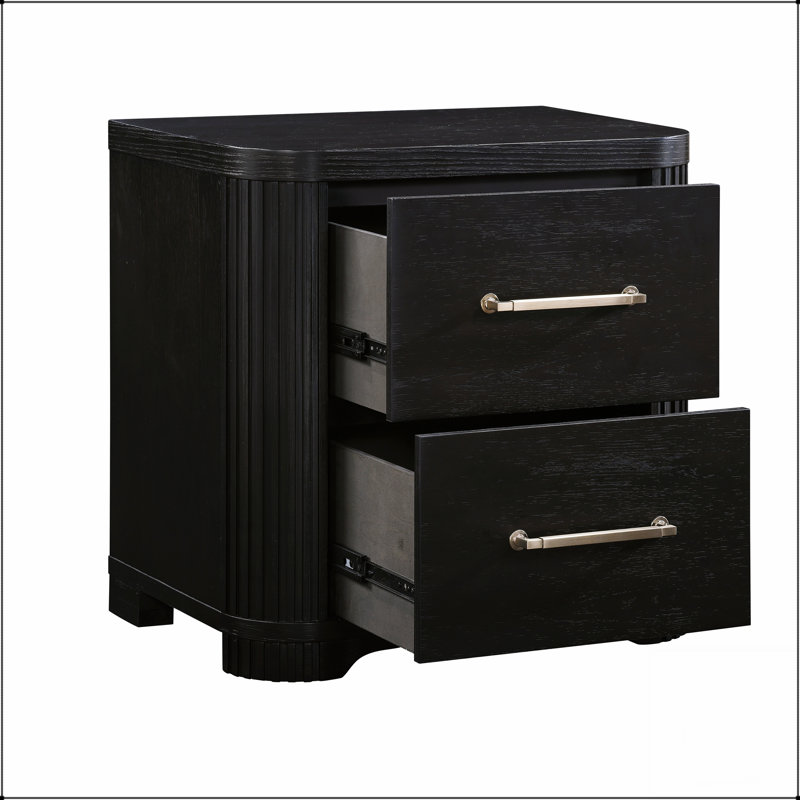 Table de chevet de chambre à coucher de style moderne avec 2 tiroirs en queue d'aronde, une élégante finition gris anthracite et des poignées en laiton poli