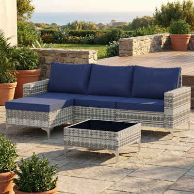 5-Piece Outdoor Patio Wicker Conversation Furniture Set With Cushions