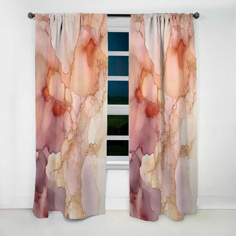 Gold Pink Luminous Liquids - Abstract Curtain - Blackout Abstract Curtain - 1 Panels, 52" W x 84" L