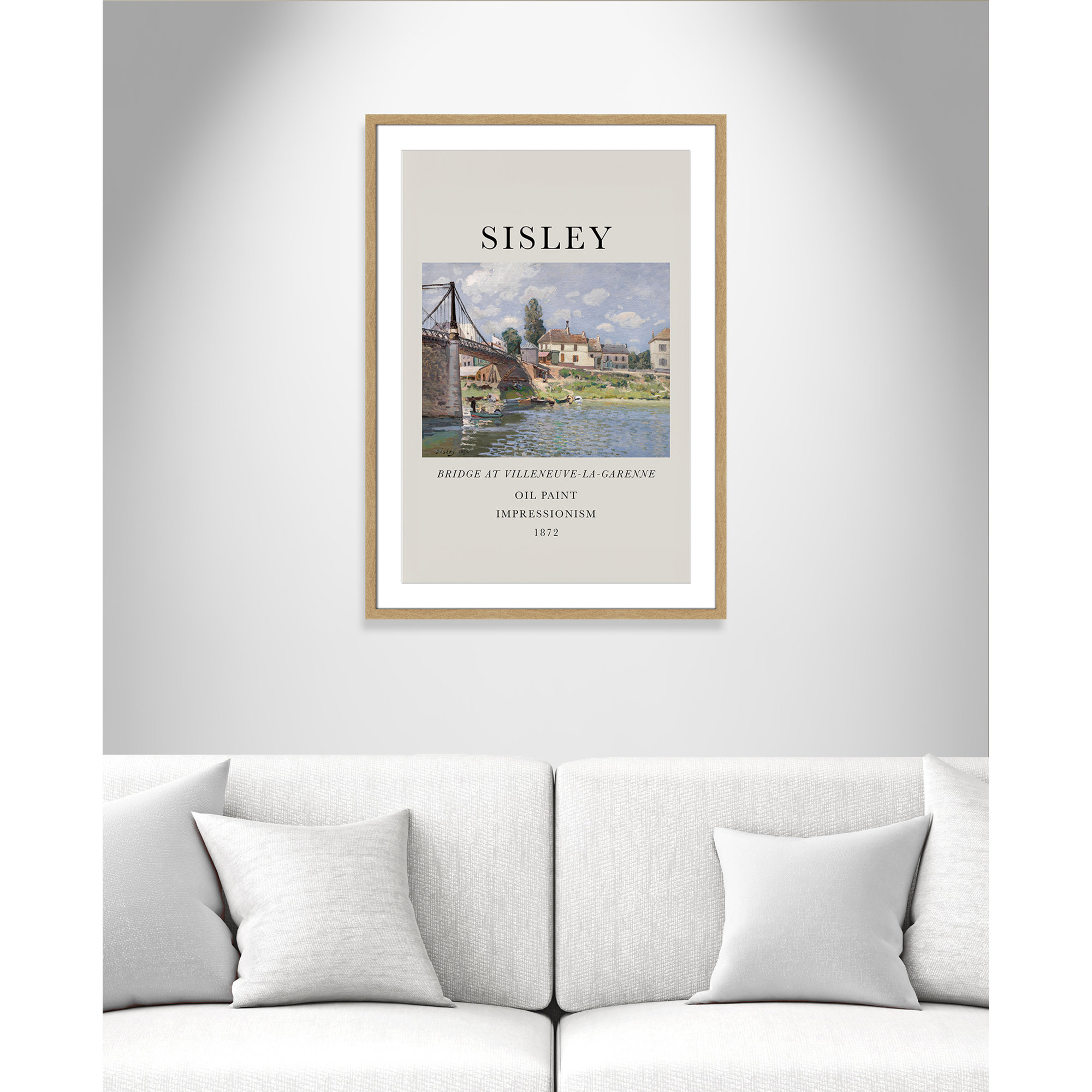 Old Masters Collection " The Bridge At Villeneuve " by Alfred Sisley, Natural Single Picture Frame, Yes