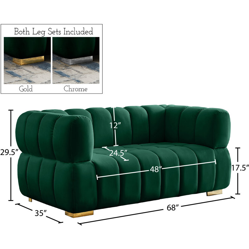 Tavarez Upholstered 68'' Loveseat, Green Velvet