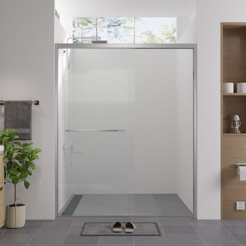 - Finished 56 60"X74" Double Sliding Shower Enclosure With Chamfer Edged Tempered Glass, Safe And Design For Bathroom Hardware Door 1/4"  6Mm  Waterproof
